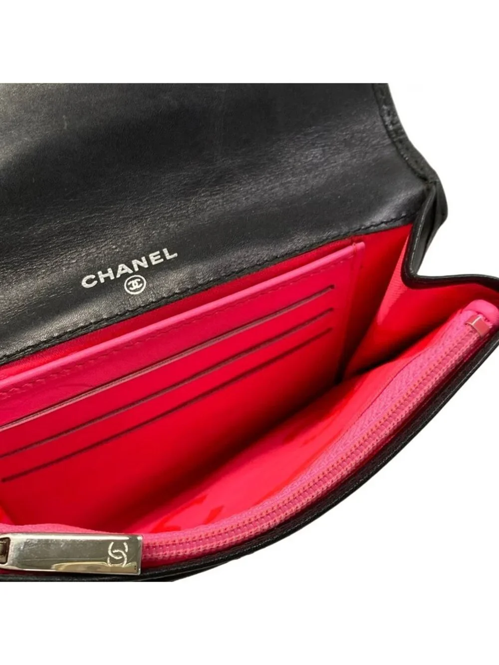 Chanel Wallet Cambon Line Black Silver Leather Lambskin
